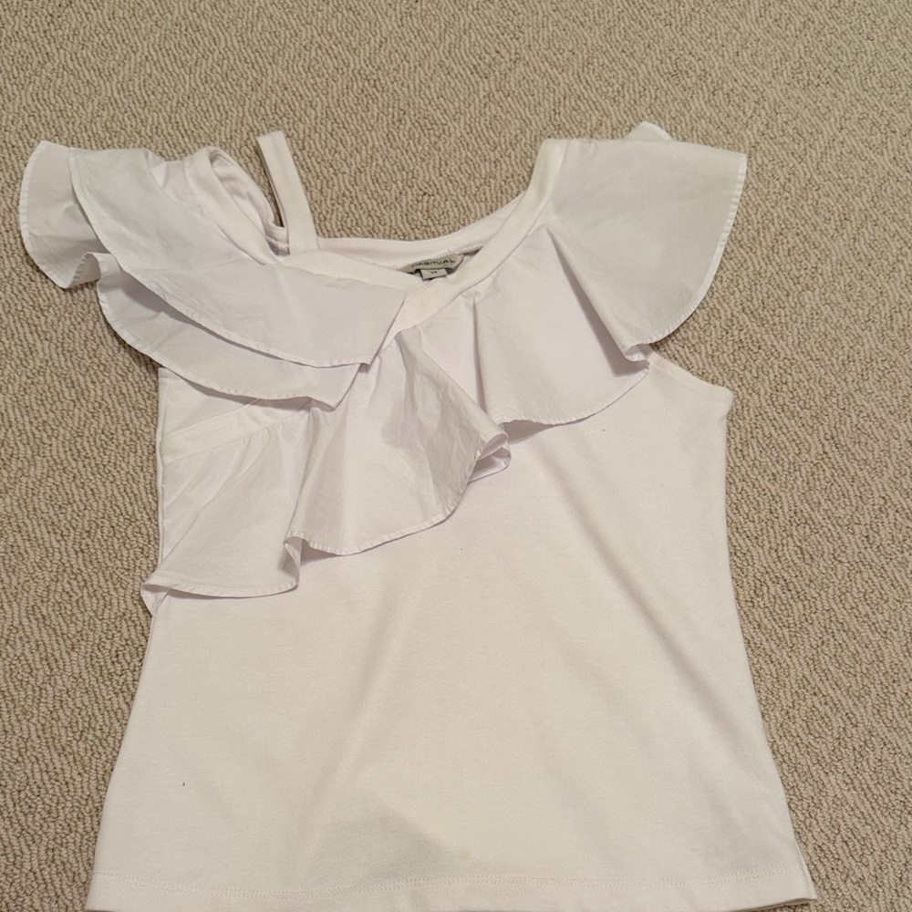 Habitual One-Shoulder Ruffle Tank Top - White